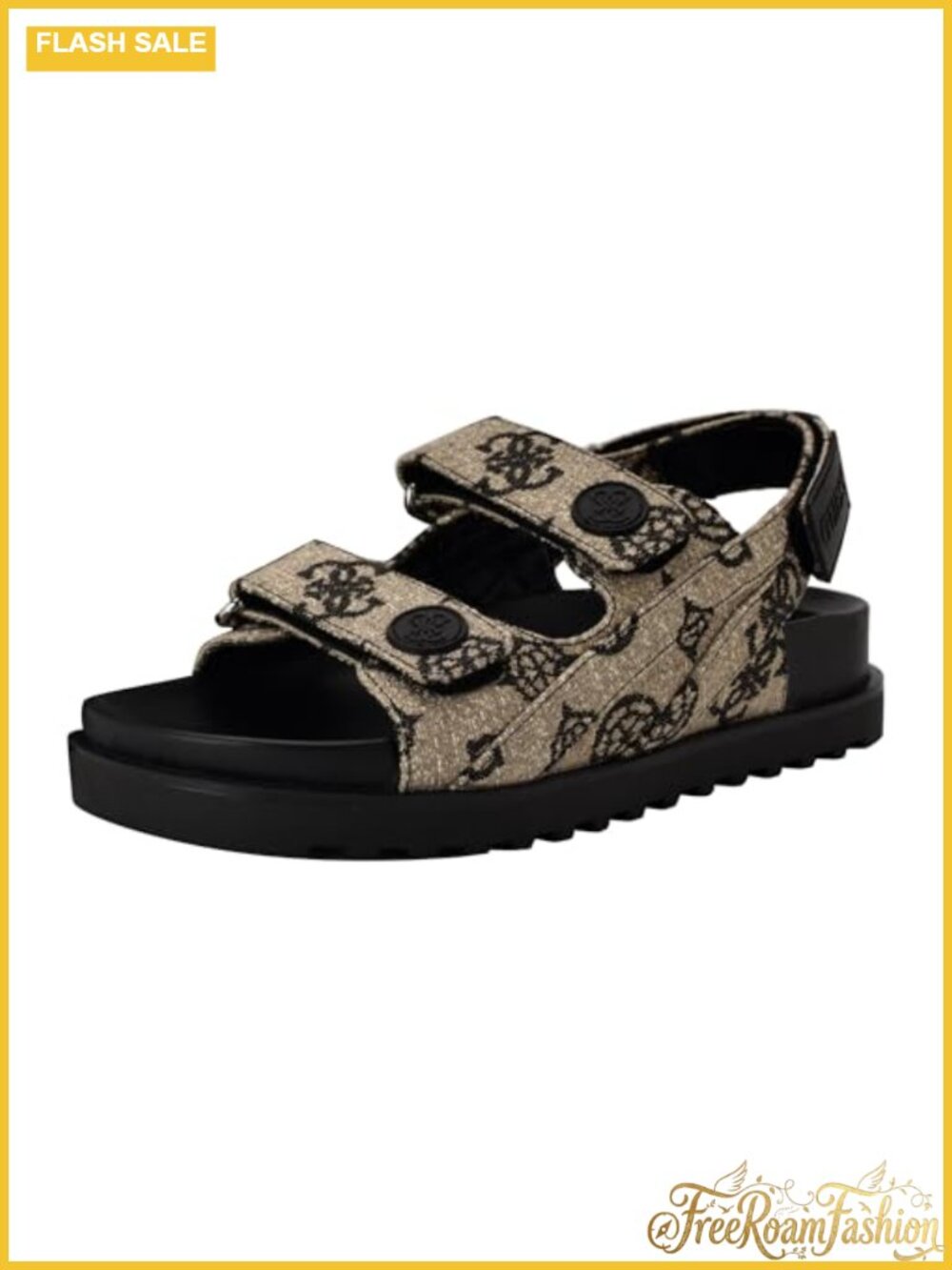 Logo Print Sandal with Hook and Loop Straps and Cushioned Footbed